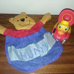 Pooh tub toy bag & mr.duck faucet cover